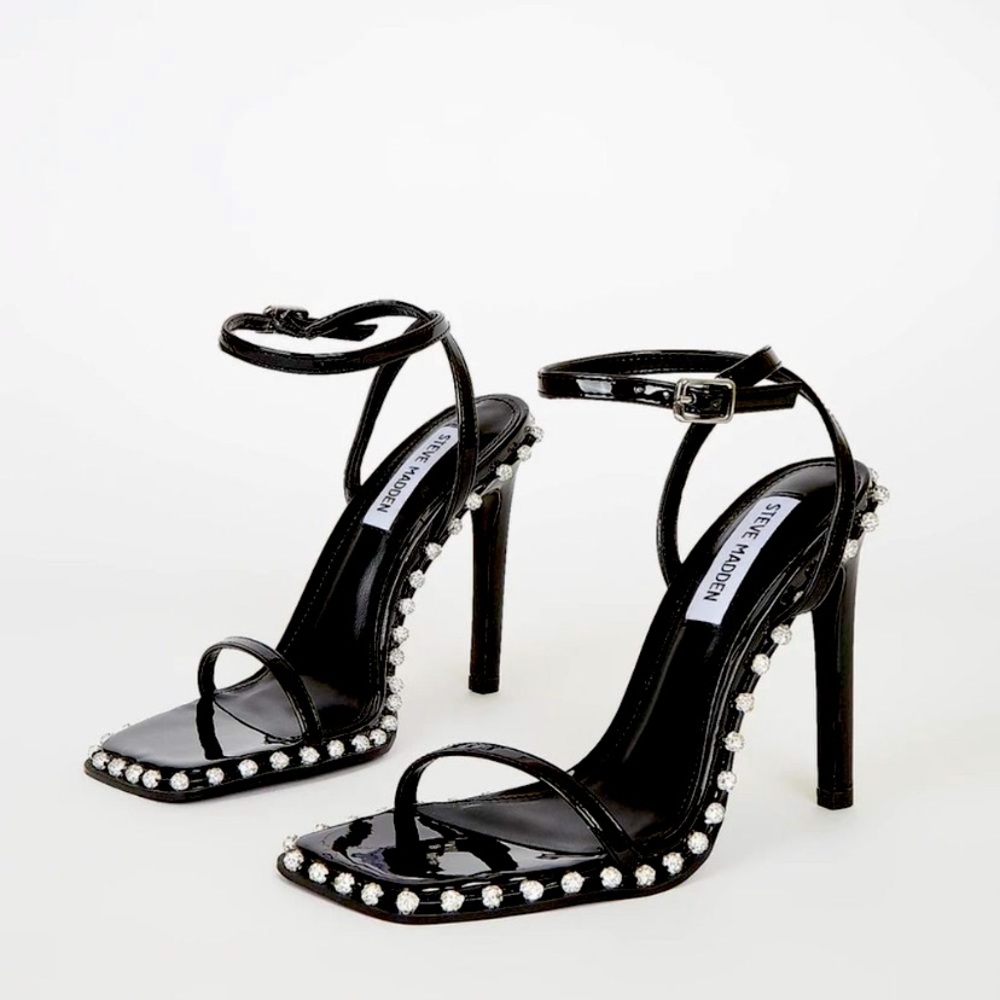 *New Black Steve Madden Rhinestone Trimmed Heels